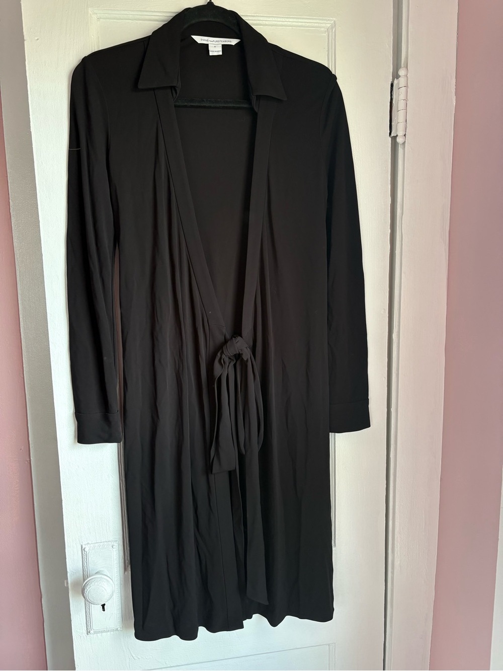 Diane von Furstenberg Black Jeanne Long Sleeve Wrap Dress Size 8